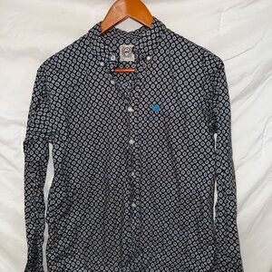 Cinch Black and Blue Geometric Dress Shirt